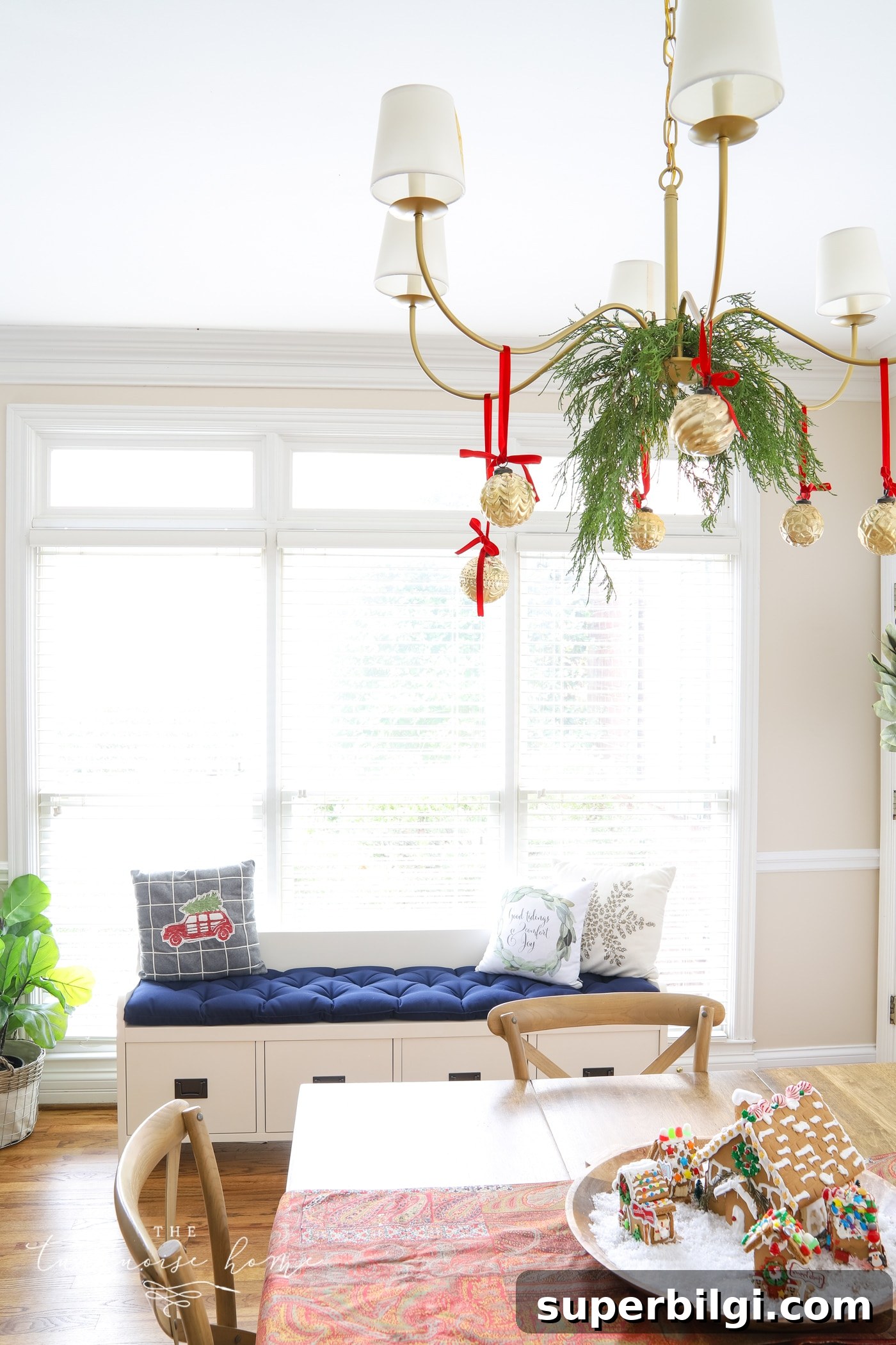Transform Your Kitchen for Christmas in 3 Steps 10 Christmas Pillows on the bench