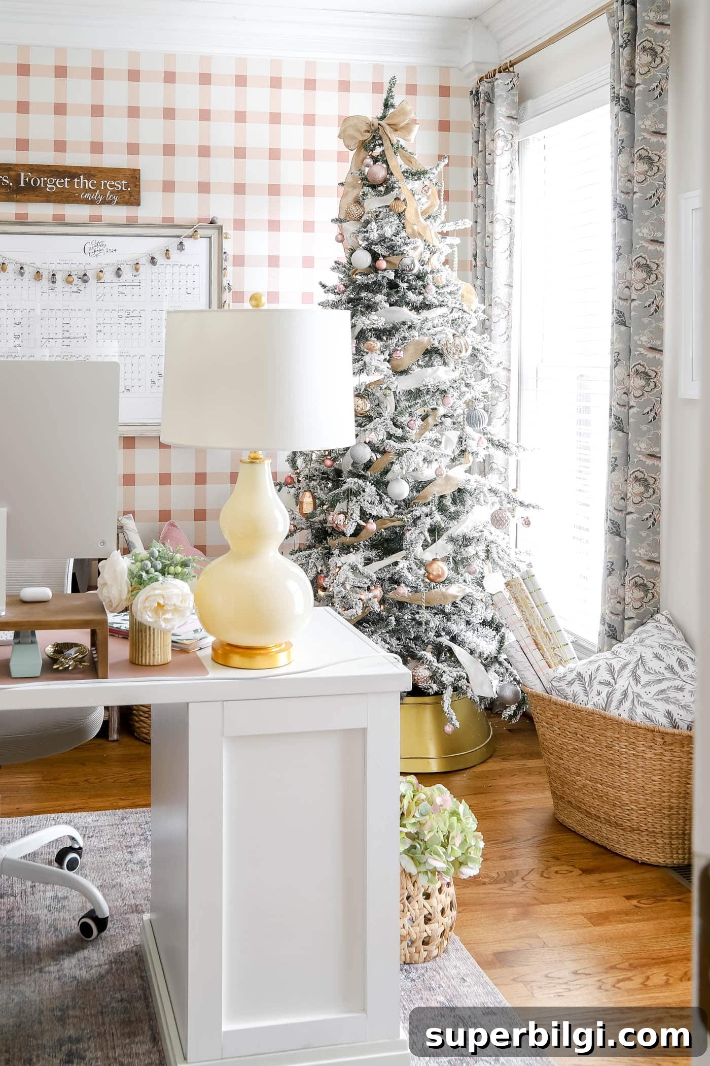 Blush and Brass Christmas Office Decor Ideas 5 office Christmas tree decor