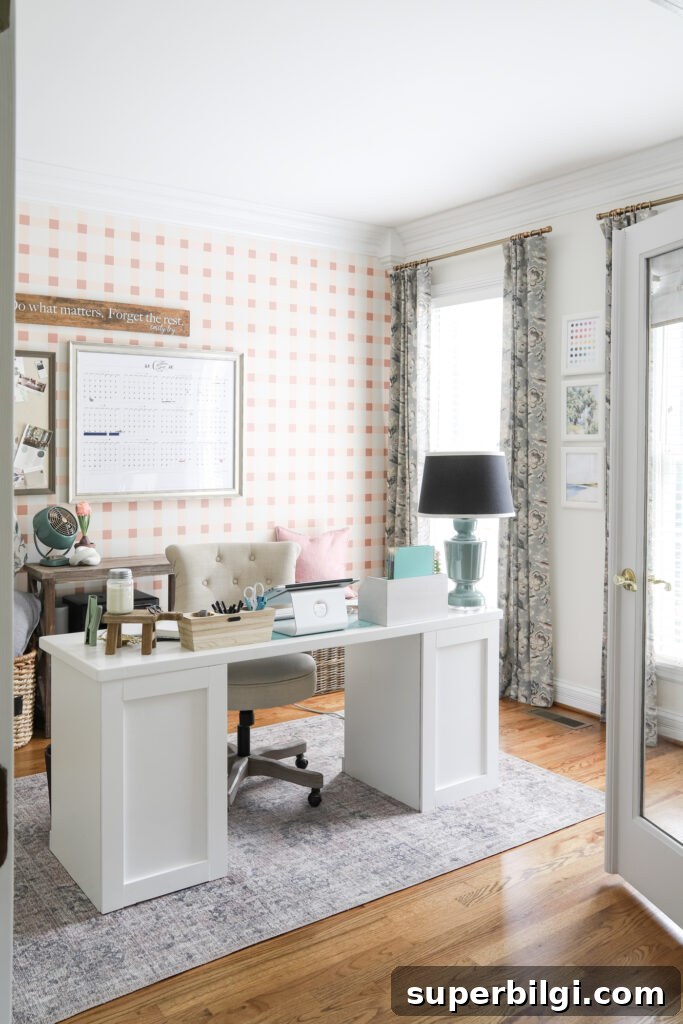 Step-by-Step DIY Plaid Accent Wall Tutorial 16 Painted Plaid Wall in an Office