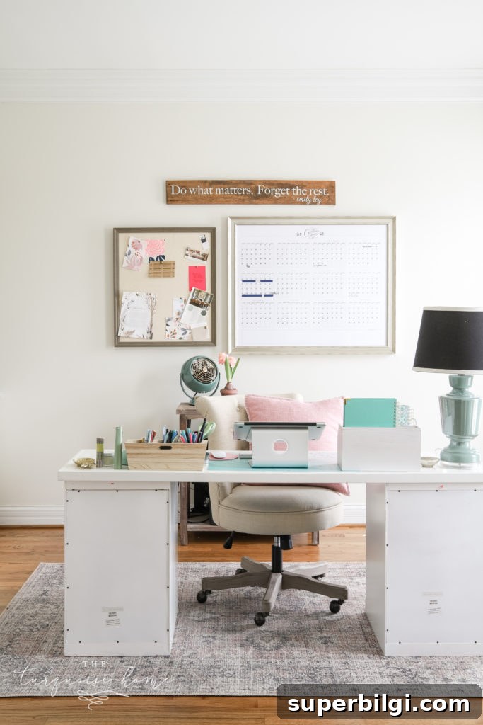 Step-by-Step DIY Plaid Accent Wall Tutorial 4 Shoji White by Sherwin Williams in feminine office space