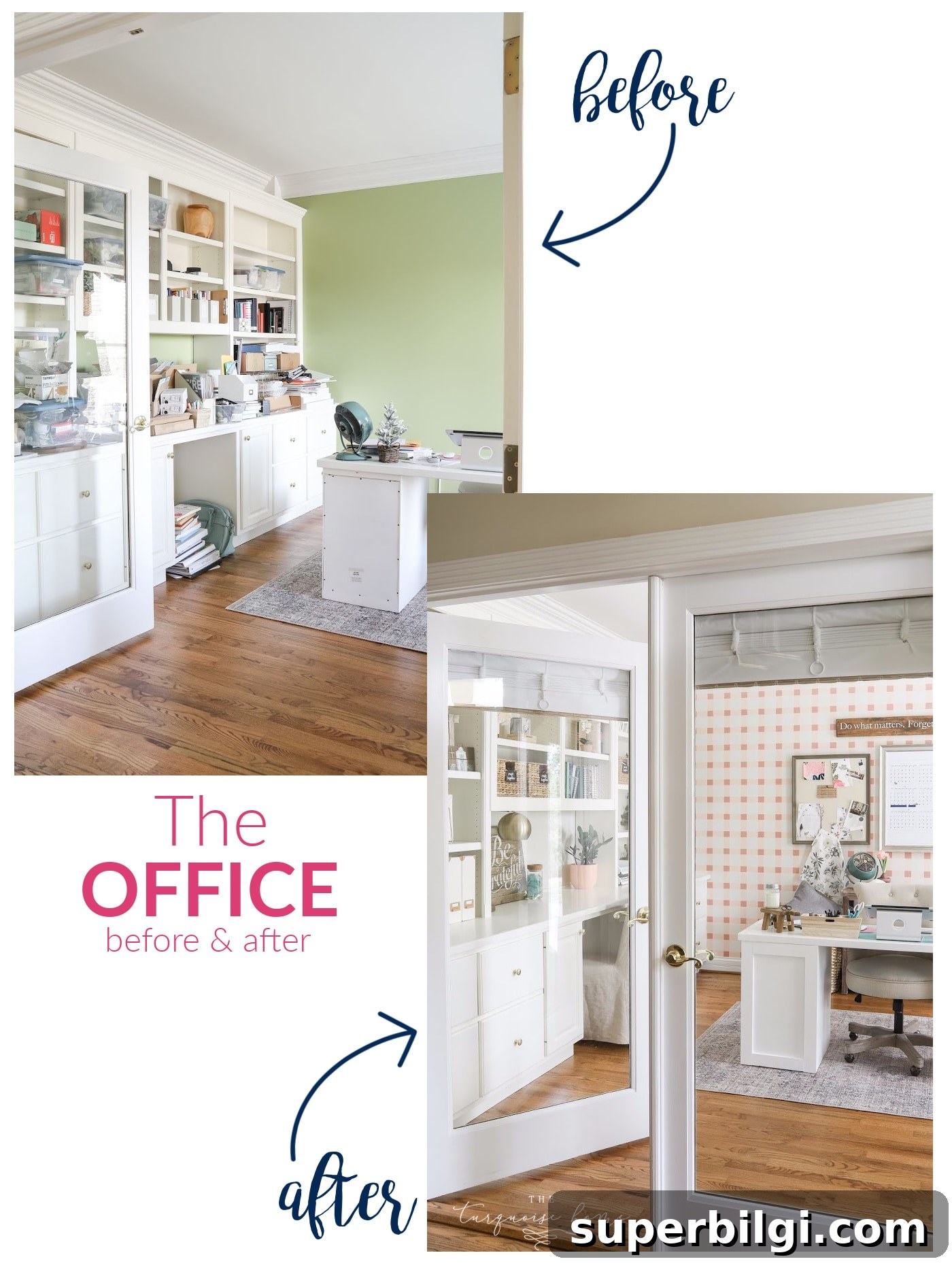 One-Year Home Makeover: Before and After Tour 7 Office reveal with plaid accent wall