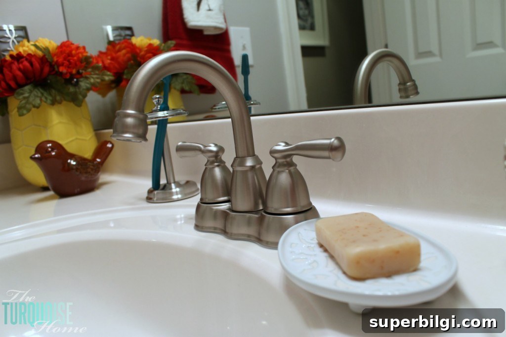 Americana-Style Guest Bathroom Makeover 6 Traditional-Americana Guest Bathroom Update: painted walls, cabinets, new hardware and a punch of color!