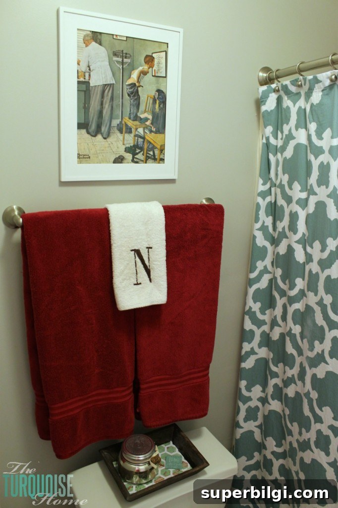 Americana-Style Guest Bathroom Makeover 9 Traditional-Americana Guest Bathroom Update: painted walls, cabinets, new hardware and a punch of color!