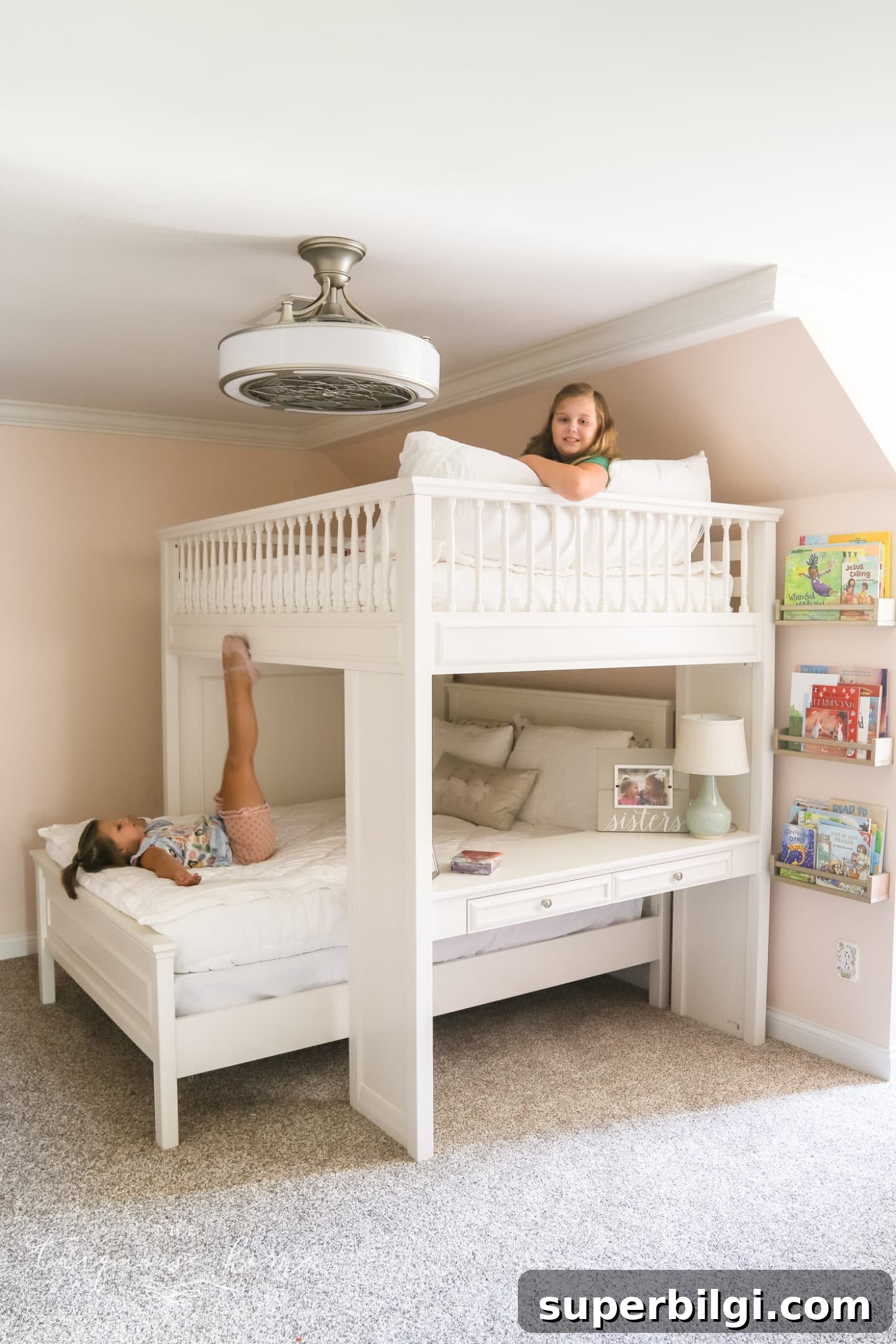Girls' bedroom painted in a soft pink