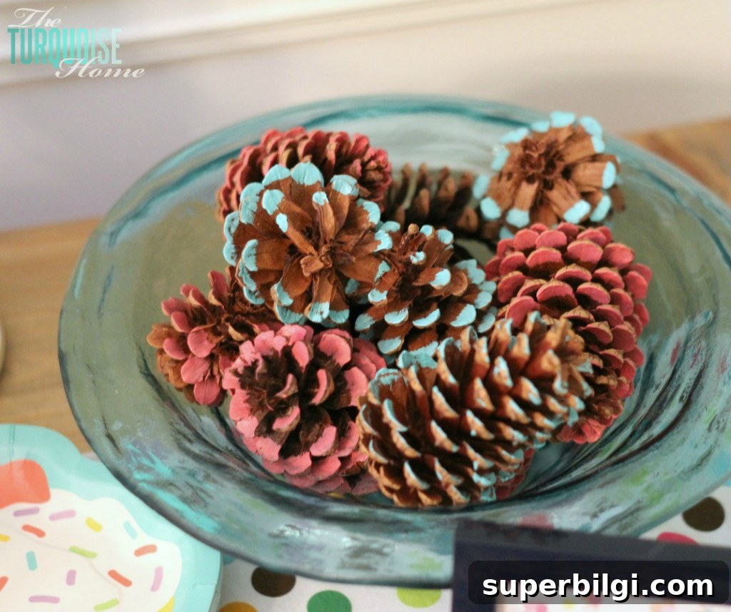 Sprinkle-Themed Birthday Party: Ideas, Decor and Checklist 13 Colored Pine Cones #sprinkles # birthday