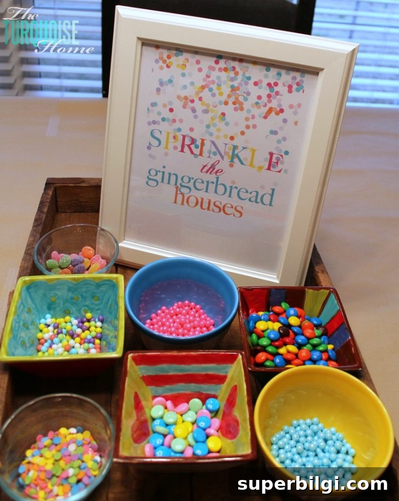 Sprinkle-Themed Birthday Party: Ideas, Decor and Checklist 10 Sprinkle Gingerbread Houses #sprinkle #birthday
