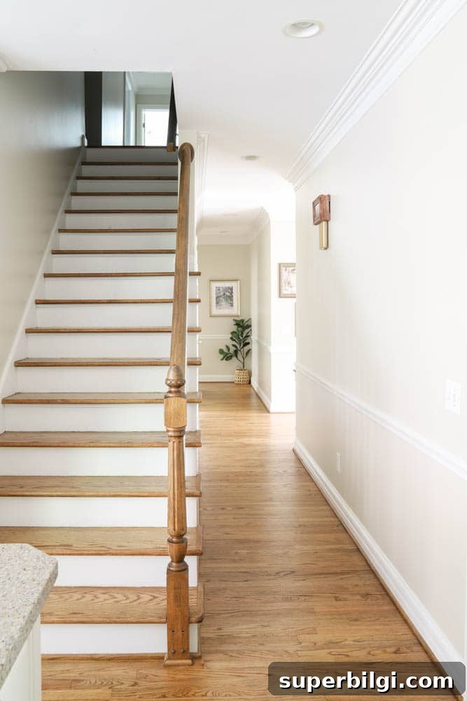Wood stairs before runner