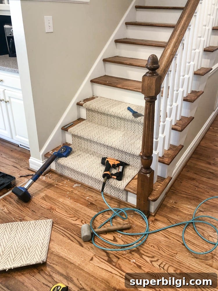 Tools used to install stair runner