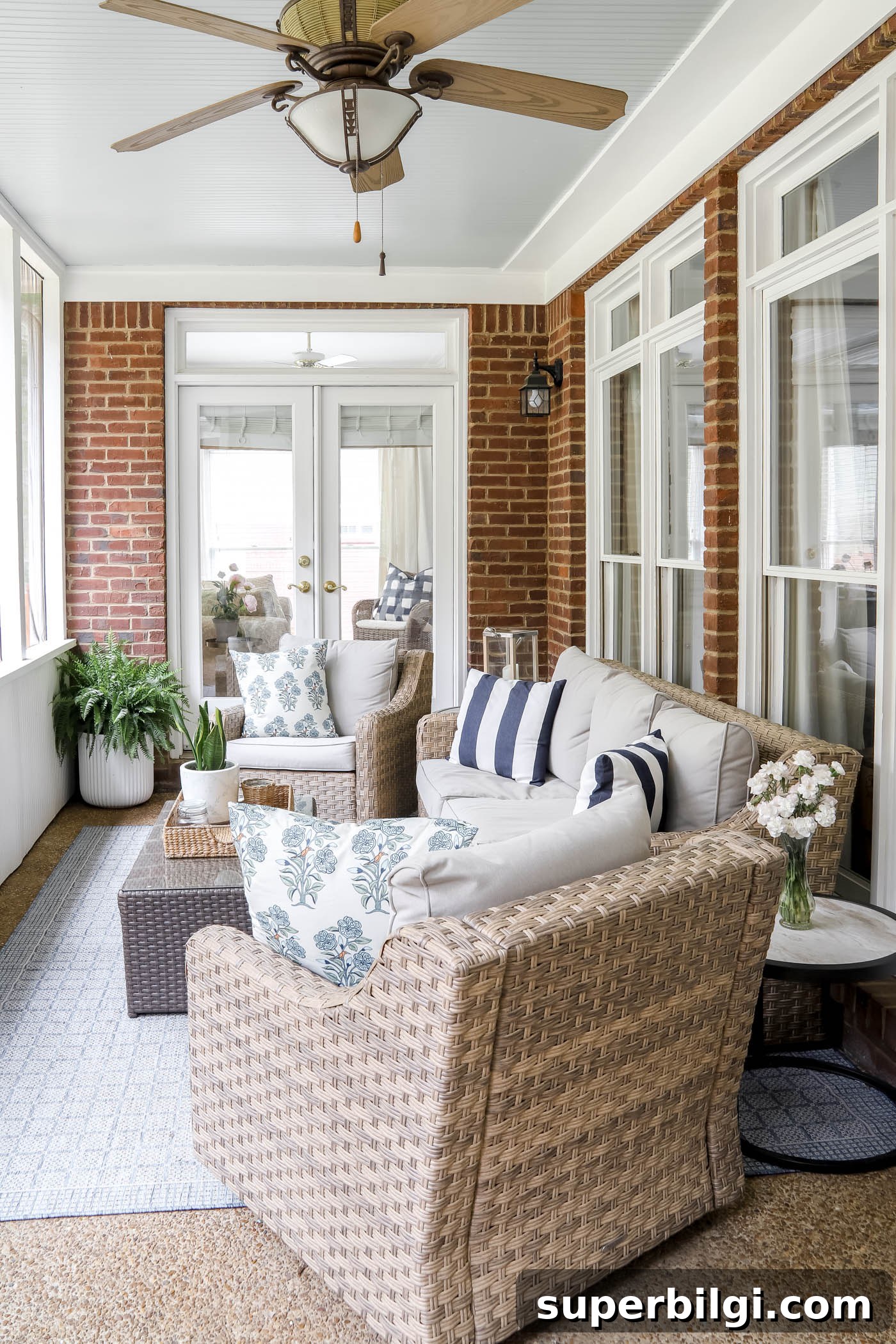 15 Haint Blue Paint Colors to Brighten Porch Ceilings 7 wicker patio furniture on screened-in porch
