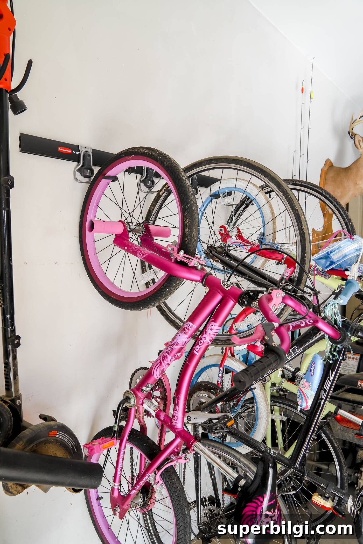 Garage Organization: Transform Your Messy Garage in 7 Steps 5 Bicycles Organized on the Wall