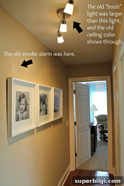 Hallway Gallery Ideas with IKEA Ribba Frames 5 Paint color revealed behind fixture