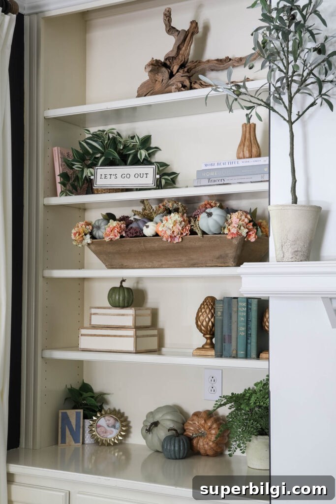 Cozy Fall Dining and Living Room Decor Tour 11 Pumpkins and hydrangea fall decor
