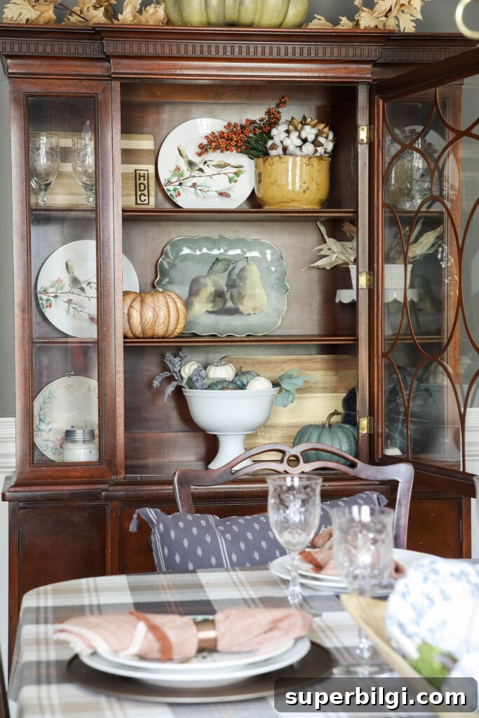Cozy Fall Dining and Living Room Decor Tour 7 Fall Decor in China Cabinet