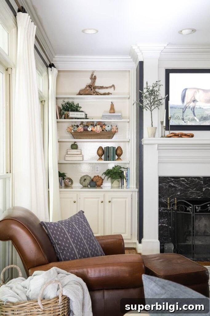 Cozy Fall Dining and Living Room Decor Tour 10 Fall Built-in Bookshelf Decor