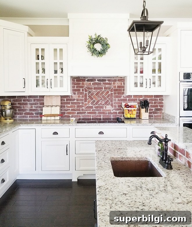 Sherwin-Williams Alabaster: Paint Color Guide and Uses 9 Alabaster cabinets with brick backsplash