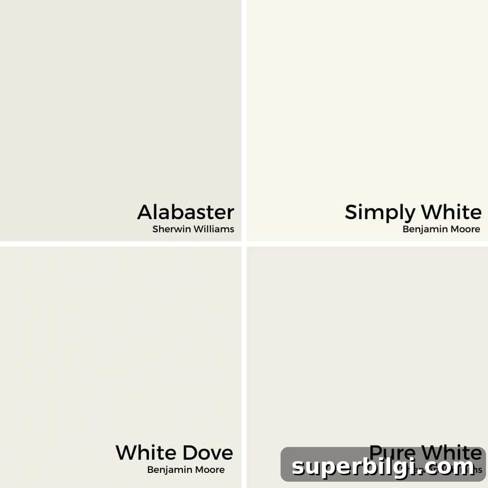 Sherwin-Williams Alabaster: Paint Color Guide and Uses 6 Alabaster vs. White Dove and Simply White