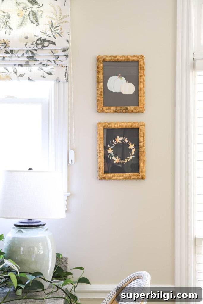 Free Navy and Orange Fall Printable Wall Art 2 Wicker Frames with Navy Fall Printables