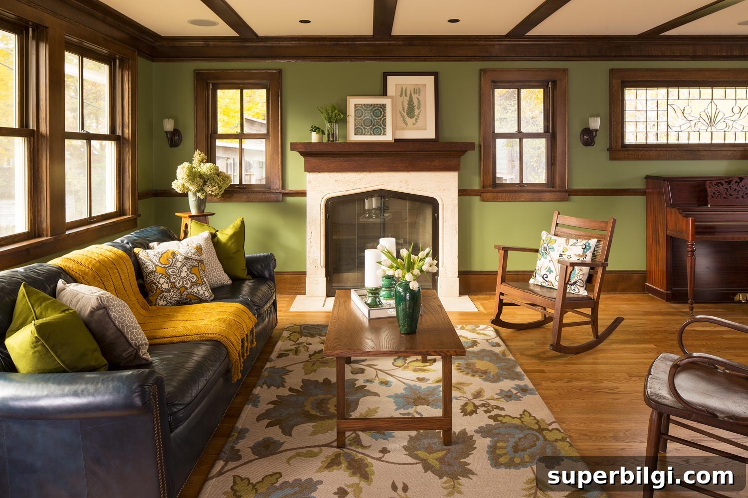 Paint Colors That Complement Dark Wood Trim 6 green painted walls with wood trim