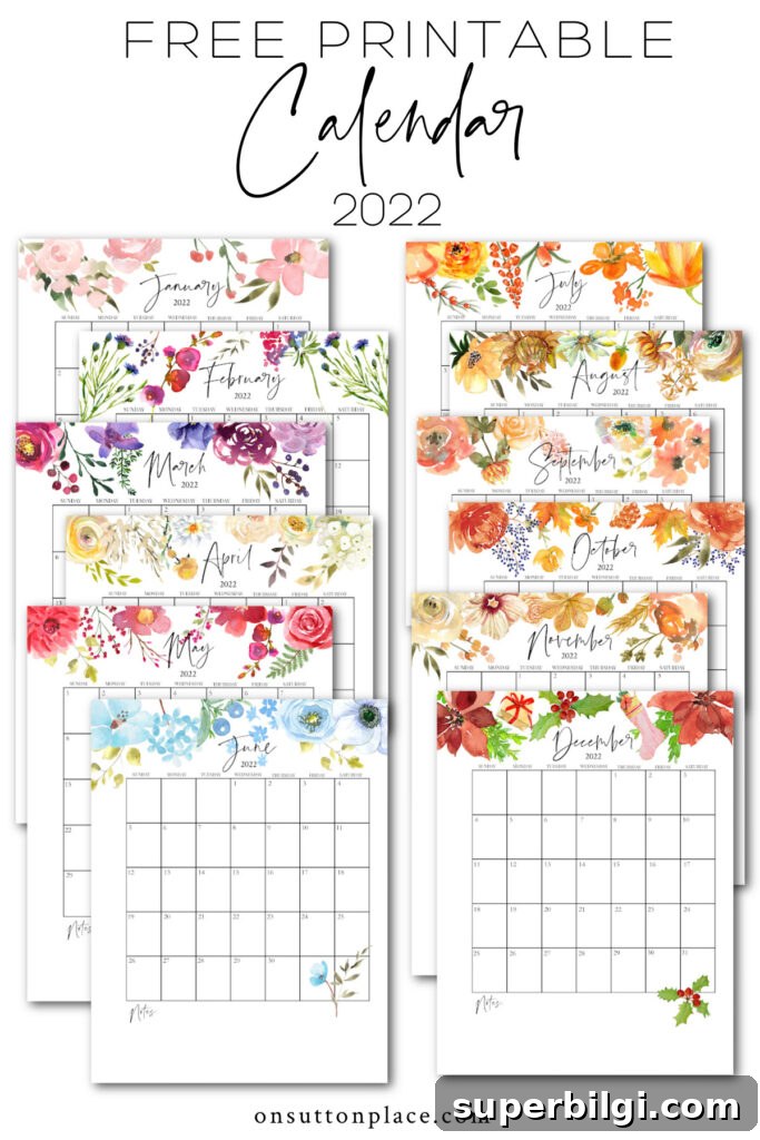 Download 50+ Free Printable Calendars for 2022 2 Free printable 2022 calendar with floral pattern