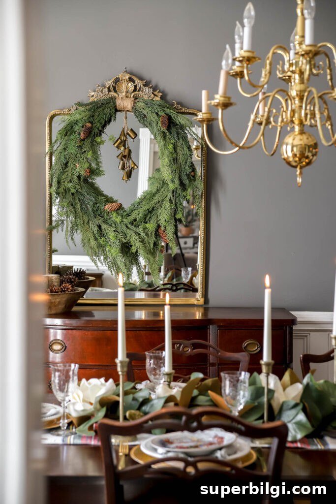 Greenery Wreath in Dining Room