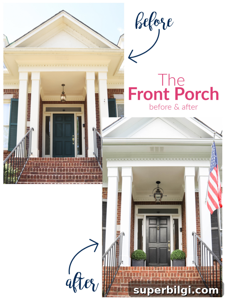 Two-Year Home Renovation: Before and After Tour 5 Brick Cape Cod Porch with Black Door