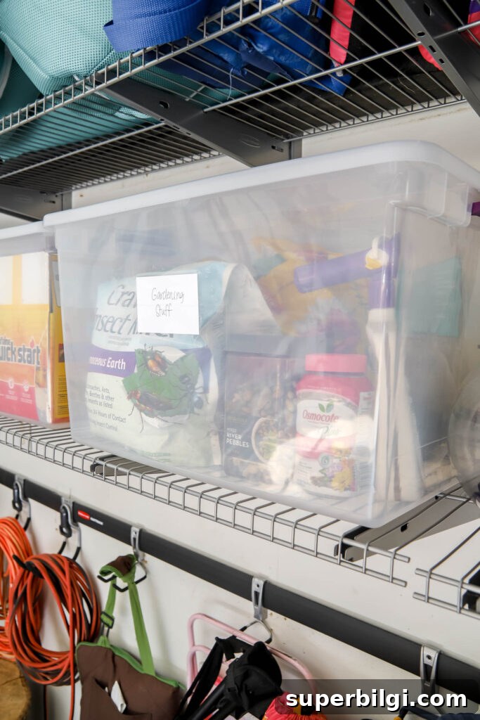 Use clear containers for garage storage
