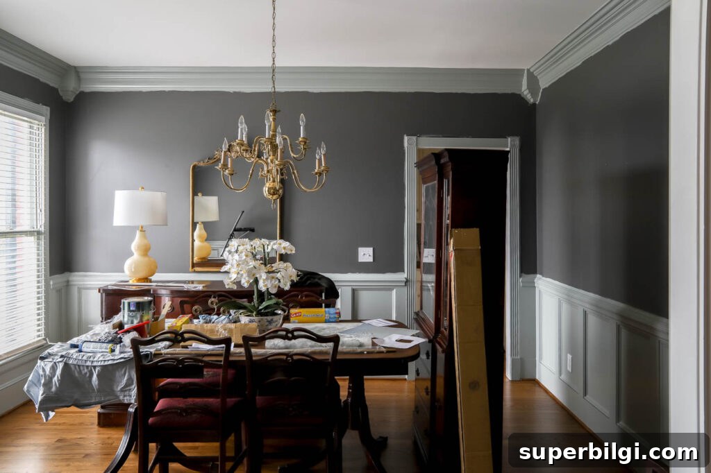 Dining Room with painted green trim