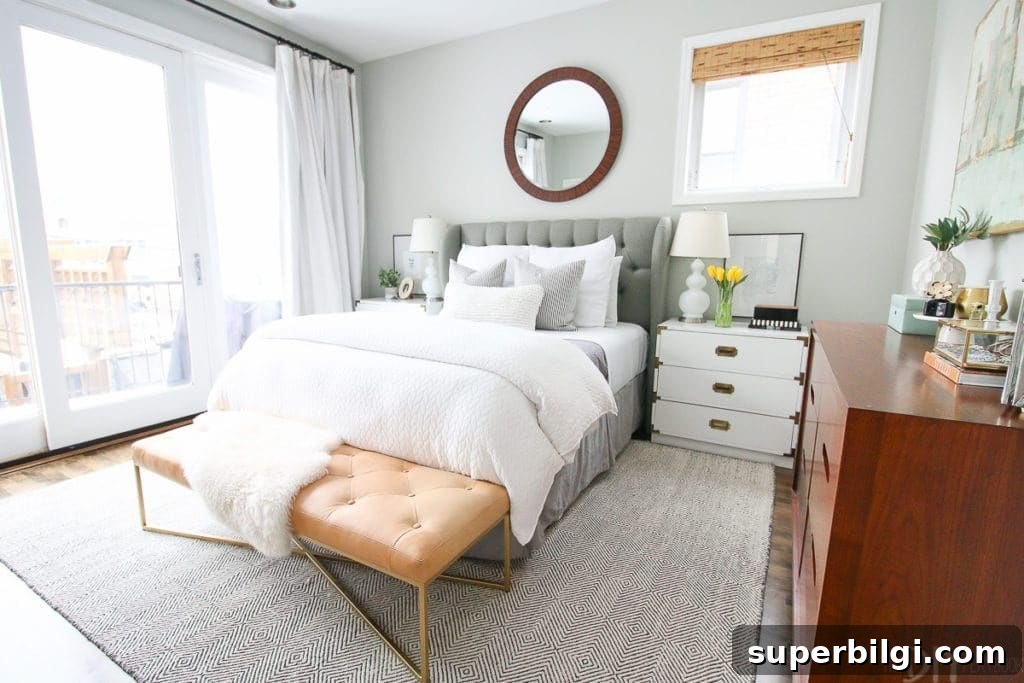 2026 Bedroom Paint Colors: 16 Shades for a Cozy, Relaxing Home 13 Benjamin Moore Gray Owl paint color in a bedroom