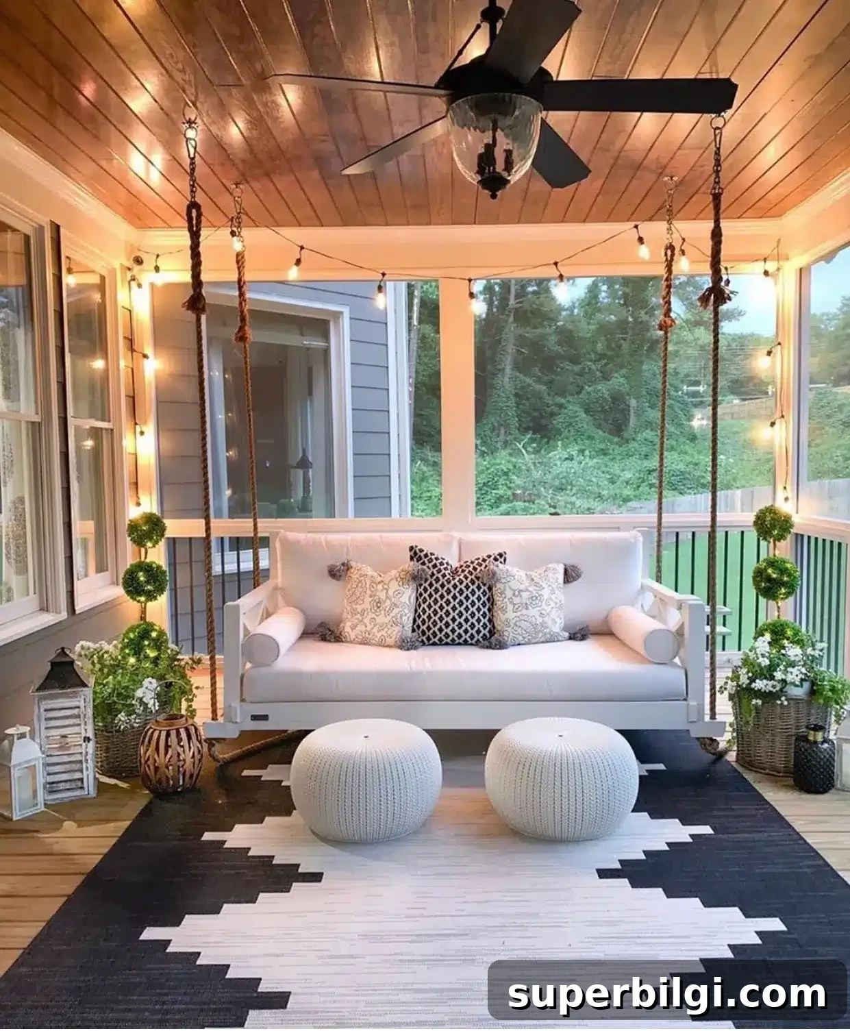 Screened Porch with String Lights