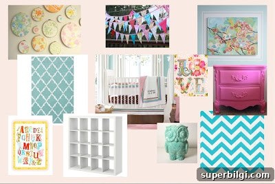 Curtains Update for A's Room: Before and After 6 Design board for child's bedroom showing color and fabric choices