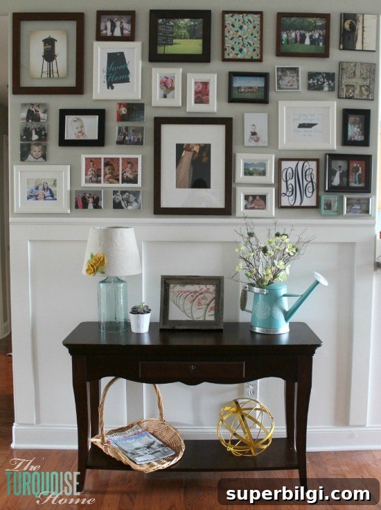 Pink and Turquoise Spring Mantel Decor Ideas 15 Spring Gallery Wall | TheTurquoiseHome.com