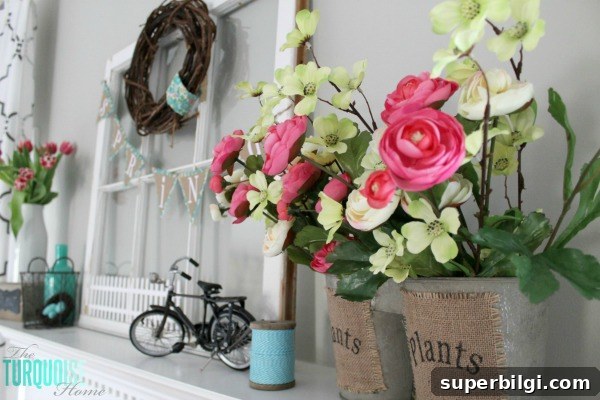 Pink and Turquoise Spring Mantel Decor Ideas 4 Pink & Turquoise Spring Mantel | TheTurquoiseHome.com