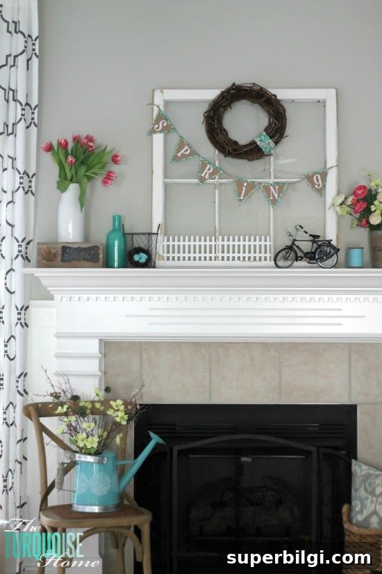 Pink and Turquoise Spring Mantel Decor Ideas 7 Pink & Turquoise Spring Mantel | TheTurquoiseHome.com
