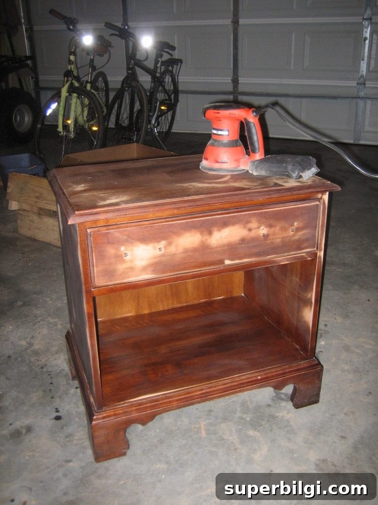 DIY Hot Pink Nightstand Makeover for A's Room 4 Sanding with sander