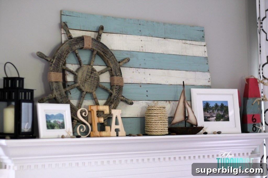 Summer Mantel Ideas for Your Lake House 2 Lake Themed Summer Mantel {Reveal} | The Turquoise Home