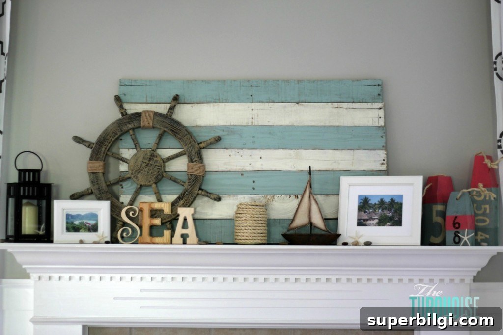 Summer Mantel Ideas for Your Lake House 3 Lake Themed Summer Mantel {Reveal} | The Turquoise Home