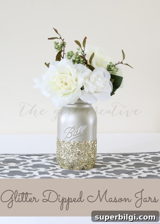 Glitter-dipped Mason Jars