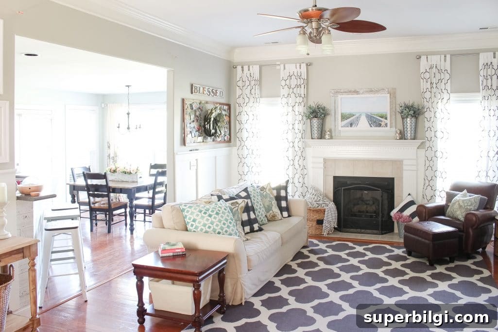 Room-by-Room Paint Colors in My Home 4 Revere Pewter is a wonderful transitional neutral with both warm and cool undertones. It goes with almost everything! | The Paint Colors in My Home