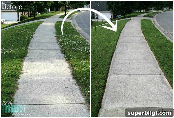 10 Quick Yard Makeover Ideas for Instant Curb Appeal 4 Sidewalk Before and After Edging | TheTurquoiseHome.com