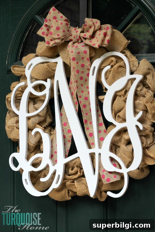 Personalized Wooden Monogram Wreath for Front Door 7 Wooden Monogram Burlap Wreath