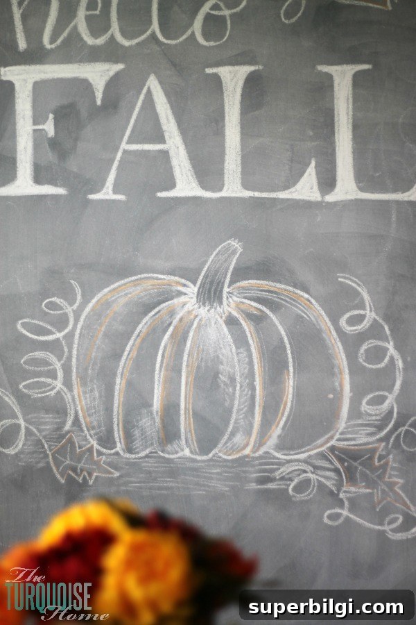 Hello Fall Chalkboard Art | TheTurquoiseHome.com