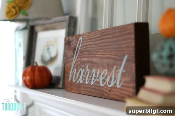 Turquoise and Orange Fall Harvest Mantel | TheTurquoiseHome.com