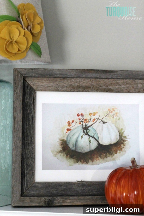 Turquoise and Orange Fall Harvest Mantel | TheTurquoiseHome.com