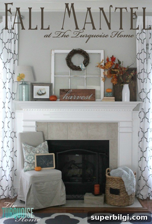 DIY Rustic Harvest Sign Tutorial for Fall Porch 10 Turquoise and Orange Fall Harvest Mantel | TheTurquoiseHome.com