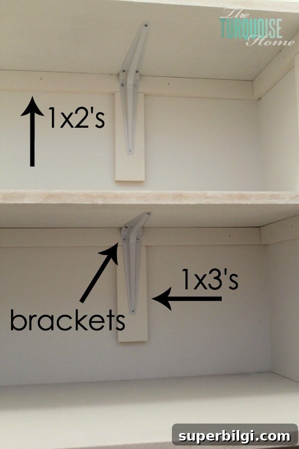 Build Custom Closet Shelves Step-by-Step Guide 8 Bracket supports installed under shelf