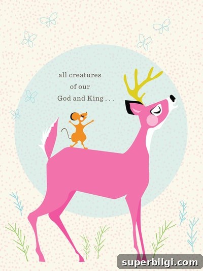 Woodland Nursery Decor Ideas for a Baby Girl 3 Deer and Mouse Singing Art Print