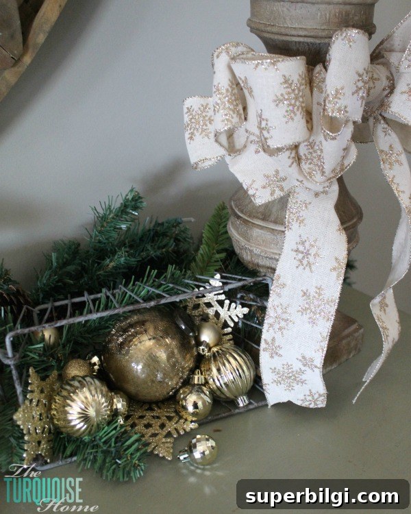 Winter Decor Ideas for Christmas 11 Use gold ornaments and sparkle to carry your decor from Christmas to winter!