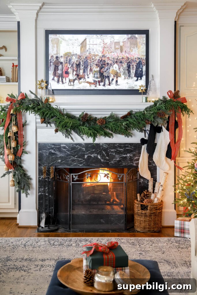 Winter Decor Ideas for Christmas 8 Asymmetrical Garland over Christmas Mantel
