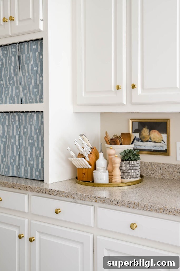 Where to Place Cabinet Knobs: Precise Measurements 8 Tray in corner for corralling Kitchen Counter Decor