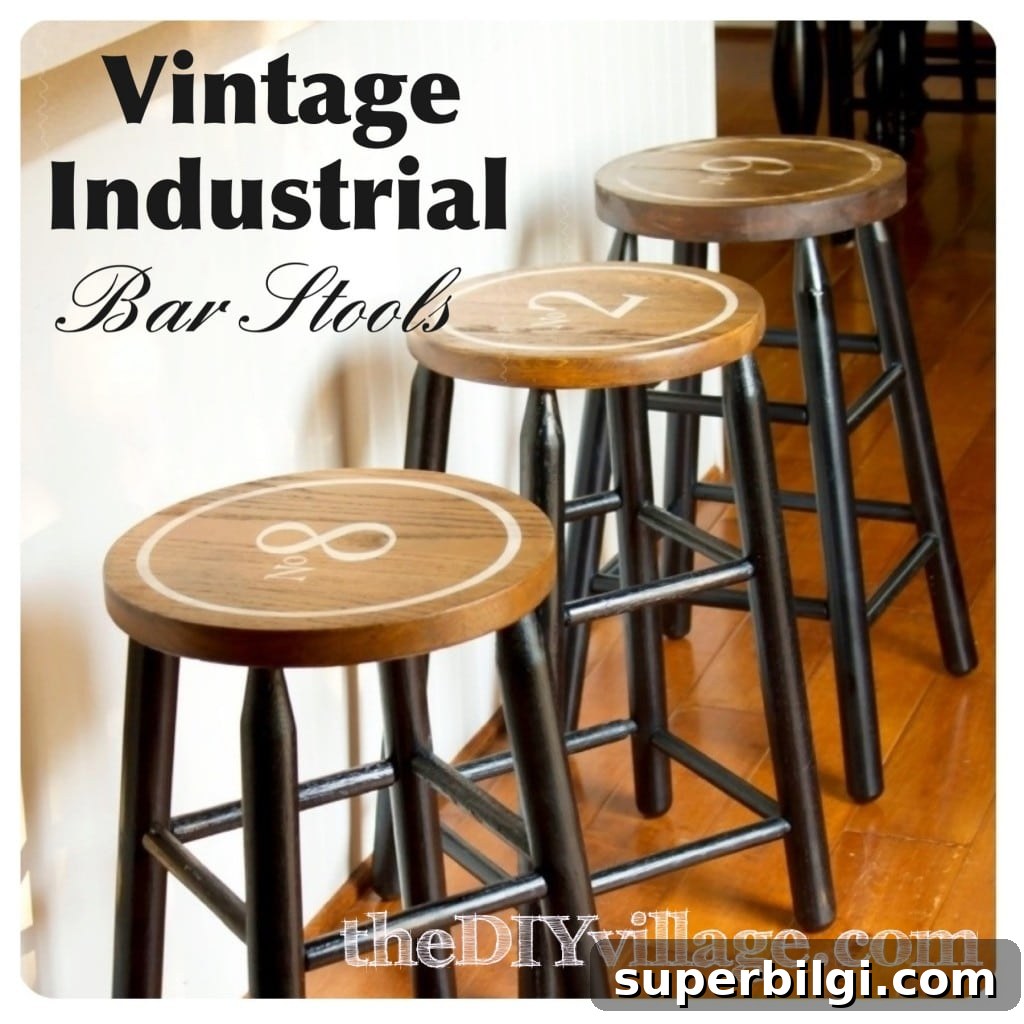 Vintage Chippy Painted Bar Stools 4 Vintage Industrial Barstools by DIY Village